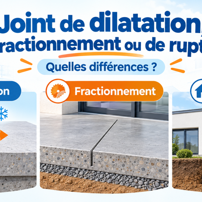 Illustration EM2L expliquant trois types de joints de construction : dilatation, fractionnement et rupture, avec le logo EM2L