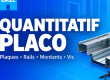 Plaques de plâtre, rails, montants et vis pour un quantitatif placo, avec le logo EM2L